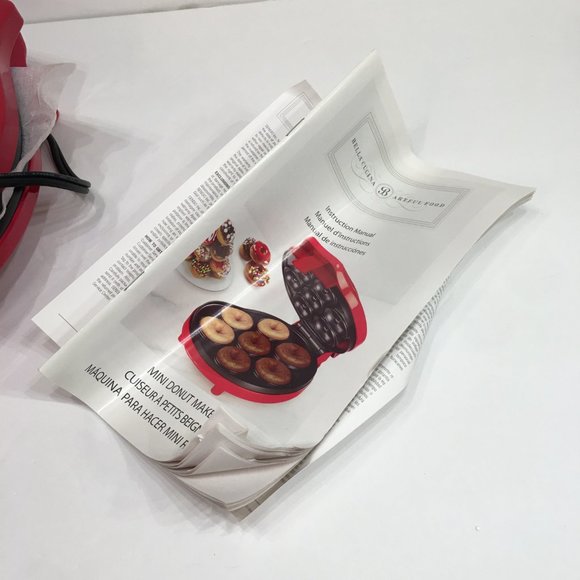 Mini Donut Maker Non Stick Red Bella Cucina Original Box Recipes NEW open box - Picture 12 of 12